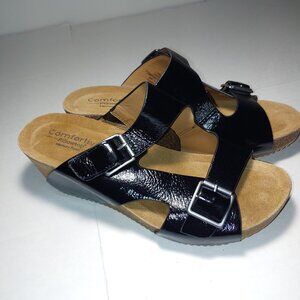 Comfortiva Emah Wedge Sandal Patent Leather Black Size 7.5 W